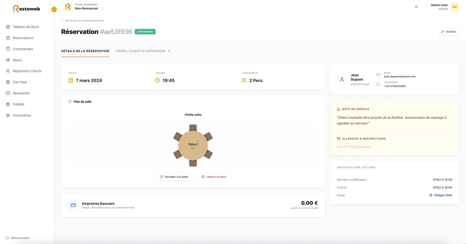 Serveur restaurant restoweb